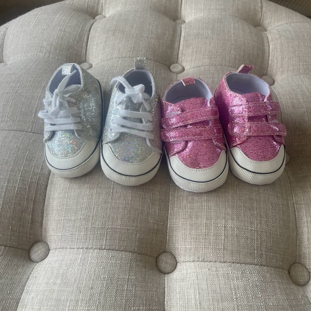 Kids Glitter Sneaker - Silver and Pink